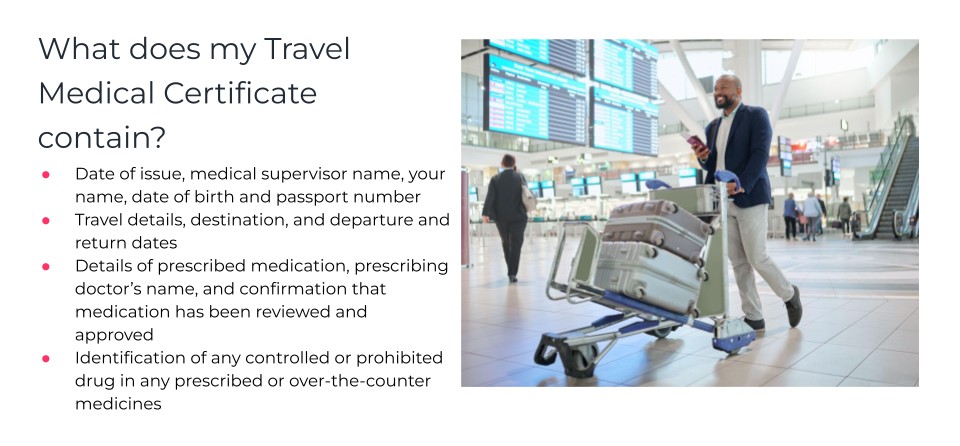 A list what a travel medicine certificate contains 